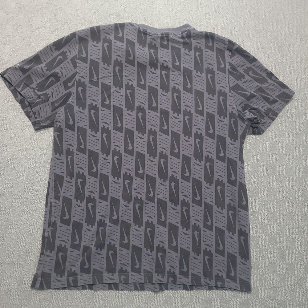 Nike T Shirt Mens L Short Sleeve Logo All Over Swoosh Gray Black Cotton - Picture 4 of 8